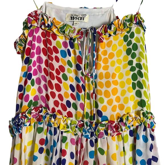 All Things Mochi Blessica Rainbow Polka Dot Print Tiered Silk Mini Dress Sz S - Picture 10 of 16
